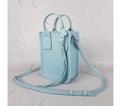 Сумка жіноча "Амелі" "натуральна шкіра, небесно-блакитна з тисненням плетінка