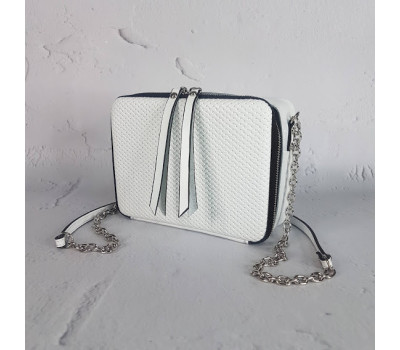 Сумка жіноча "КВАДРО" натуральна шкіра, біла матова плетінка