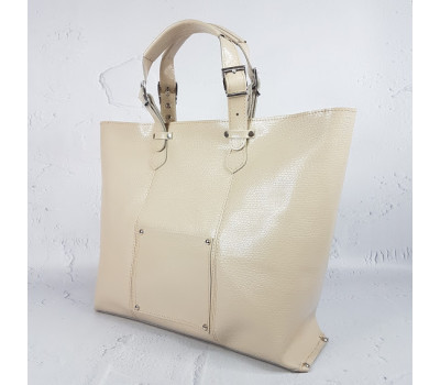 Сумка-шоппер "ЭЛИС" натуральная кожа, слоновая кость рептилия глянец