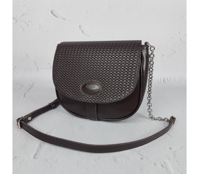 Сумка женская "Римини" натуральная кожа, шоколадная с плетенкой