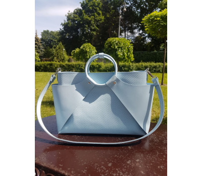 Сумка женская "РОНДА" натуральная кожа, небесно-голубая с плетенкой