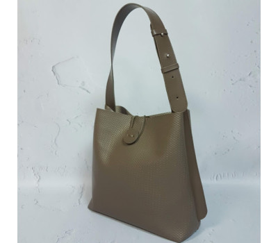 Сумка-шопер "Барбара" натуральная кожа, капучино матовая с тиснением под плетенку