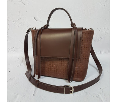 Сумка жіноча "Керрі" натуральна шкіра, коньячна матова з тисненням Венето