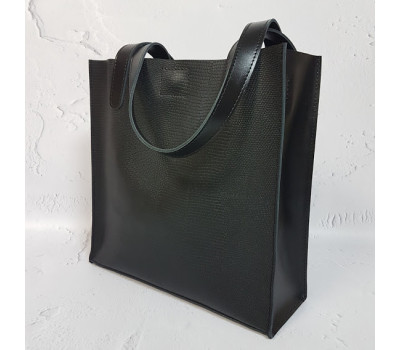 Сумка жіноча "Анет" натуральна шкіра, чорна матова з тисненням під рептилію