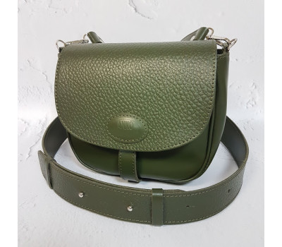 Сумка женская "Римини" натуральная кожа, хаки на широком ремне