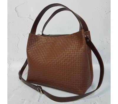 Сумка жіноча "Жаклін-плюс" натуральна шкіра, коньячна тиснення Венето