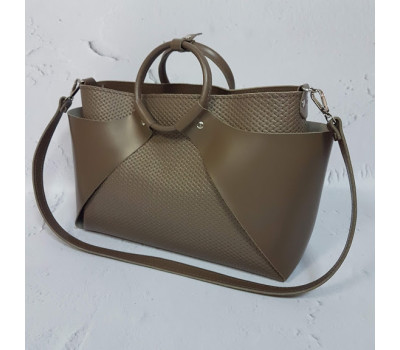 Сумка женская "РОНДА" натуральная кожа, капучино с тиснением под плетенку