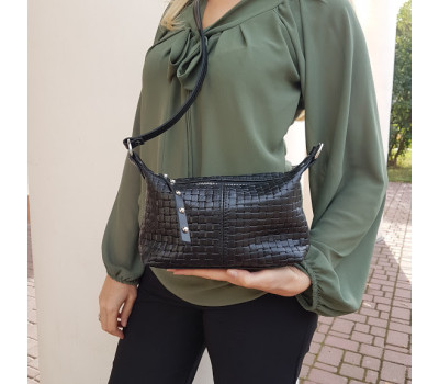 Сумка женская "Лилу" натуральная кожа, черная с тиснением венето