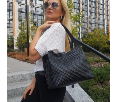 Сумка жіноча "Жаклін-плюс" натуральна шкіра, чорна тиснення Венето