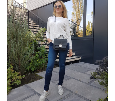 Сумка женская "Бианка" натуральная кожа, черная с двумя ремнями