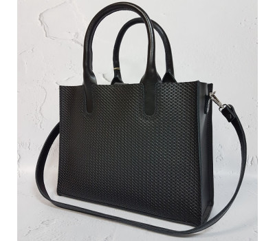 Сумка жіноча "СОЛО" натуральна шкіра, чорна з тисненням під плетінку