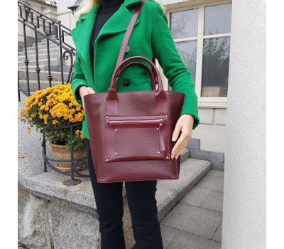 Сумка жіноча "Сієна" натуральна шкіра, бургунди з тисненням під рептилію