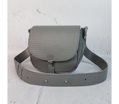 Сумка женская "Римини" на замке, натуральная кожа, серая с тиснением плетенка