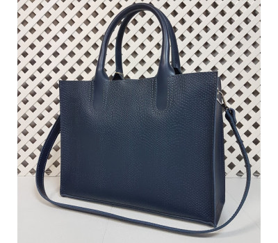 Сумка жіноча "СОЛО" натуральна шкіра, синя матова з тисненням під рептилію