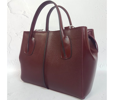 Сумка жіноча "ФОРТА" натуральна шкіра, бургунди матова з тисненням під рептилію