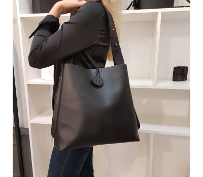 Сумка-шопер "Барбара" натуральная кожа, черная матовая