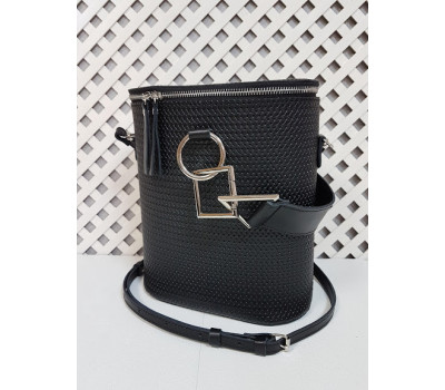 Сумка женская "Болеро"" натуральная кожа, черная матовая с тиснением под плетенку