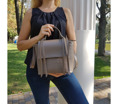 Сумка жіноча "Керрі" натуральна шкіра, капучино матова з тисненням Венето