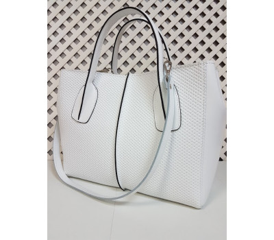 Сумка жіноча "ФОРТА" натуральна шкіра, біла матова з тисненням під плетінку