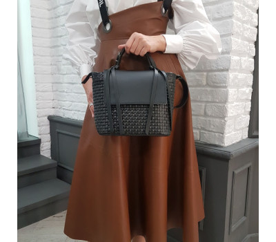 Сумка жіноча "Керрі" натуральна шкіра, чорна матова з тисненням Венето