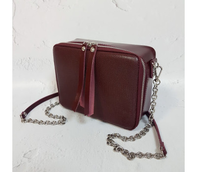 Сумка женская "КВАДРО" натуральная кожа, бургунди матовая с тиснением под рептилию