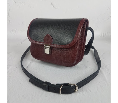 Сумка женская "Колибри" натуральная кожа, черная/бургунди под рептилию