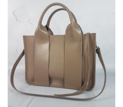 Сумка жіноча "Фіона" натуральна шкіра, латте з кошиком