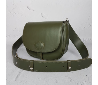 Сумка женская "Римини" натуральная кожа, хаки на широком ремне