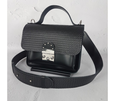 Сумка женская "Бианка" натуральная кожа, черная с плетенкой