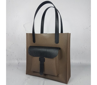 Сумка жіноча "ГАРДА" натуральна шкіра, капучино / чорна з тисненням під перли