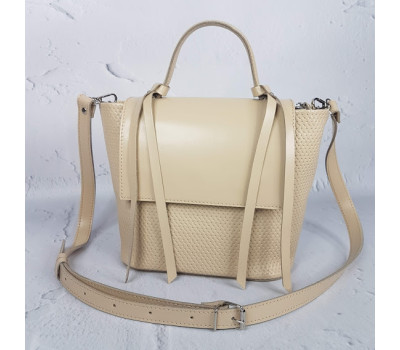 Сумка жіноча "Керрі" натуральна шкіра, слонова кістка з кошиком