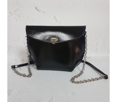 Сумка жіноча "Ліра" натуральна шкіра, чорний глянець ремінь з ланцюжком