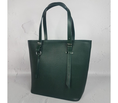 Сумка жіноча "Ліана" натуральна шкіра, зелена матова під рептилію