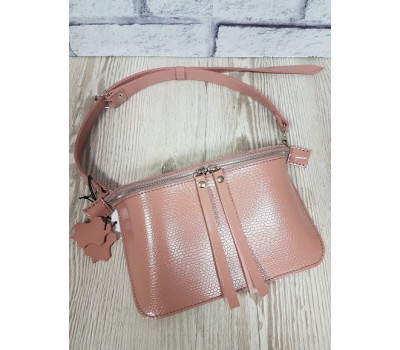 Сумка женская поясная "НЕКСТ" натуральная кожа, розовая рептилия глянец