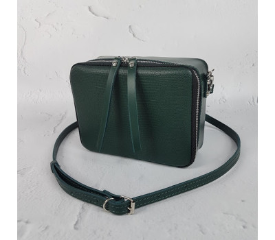 Сумка жіноча "КВАДРО" натуральна шкіра, темно-зелена матова рептилія