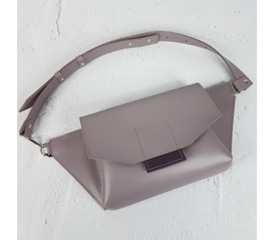 Сумка женская поясная "Алекса" натуральная кожа, серо-сиреневая матовая