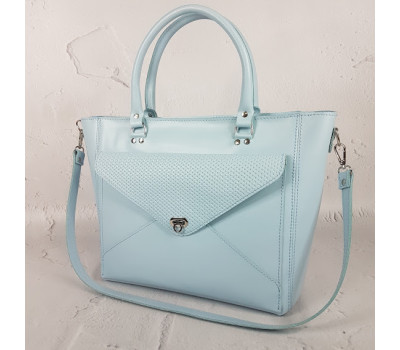 Сумка жіноча "Бона" натуральна шкіра, блакитна матова з кошиком