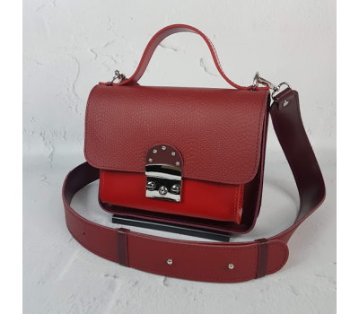 Сумка женская "Бианка" натуральная кожа, темный коралл рептилия/ бургунди