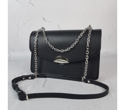 Сумка женская "Богема" натуральная кожа, черная с тиснением "Портофино"