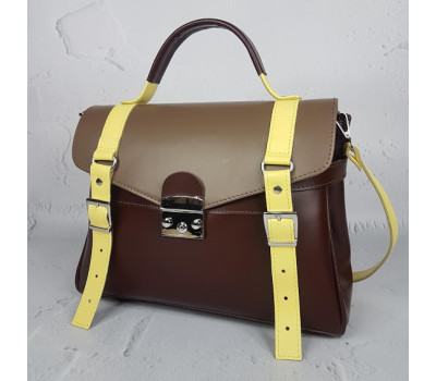 Сумка-саквояж жіноча "Вінтаж" натуральна шкіра, коньячна / капучино