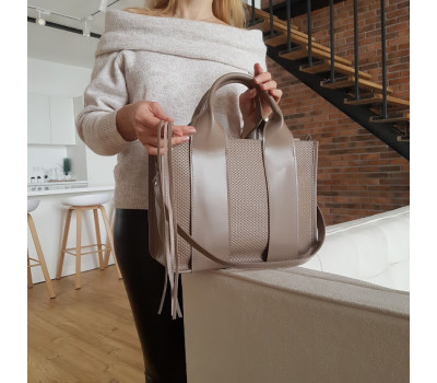 Сумка жіноча "Фіона плюс" натуральна шкіра, латте з тисненням під плетінку