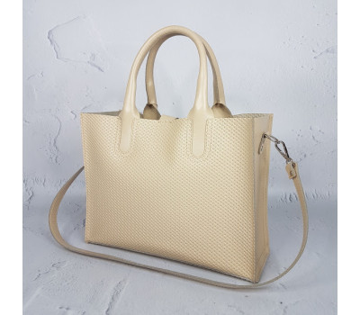 Сумка жіноча "СОЛО" натуральна шкіра, слонова кістка тиснення під плетінку