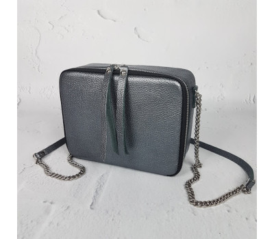 Сумка жіноча "КВАДРО" натуральна шкіра, сірий металік флотар