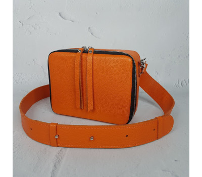 Сумка женская "КВАДРО" натуральная кожа, оранжевая флотар