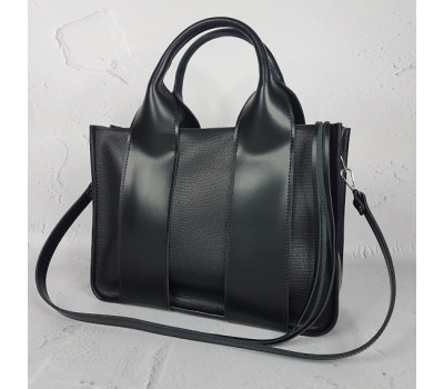 Сумка жіноча "Фіона плюс" натуральна шкіра, чорна матова з тисненням під рептилію