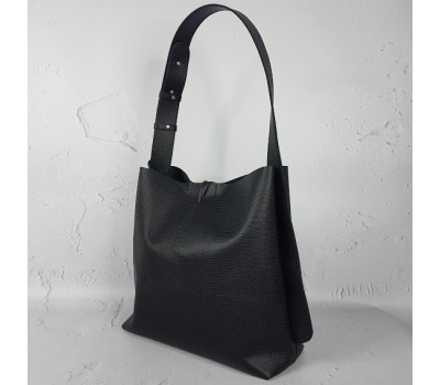 Сумка-шопер "Барбара" натуральна шкіра, чорна матова під рептилію