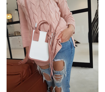 Сумка жіноча "Амелі" "натуральна шкіра, біла / рожева