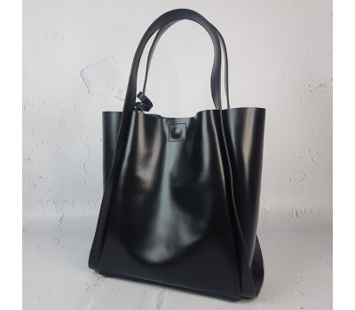 Сумка-шоппер "Дольче" натуральна шкіра, чорна матова