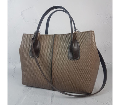 Сумка жіноча "ФОРТА" натуральна шкіра, капучино плетінка / шоколад