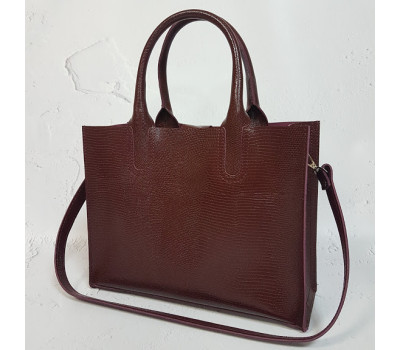 Сумка жіноча "СОЛО" натуральна шкіра, бургунди з тисненням під рептилію